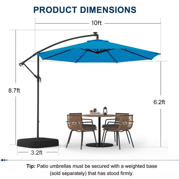 Allgoodsmarketstore 10ft Patio Umbrella with Base, Outdoor Offset Cantilever Umbrella, Infinite Tilt, Rolay Blue