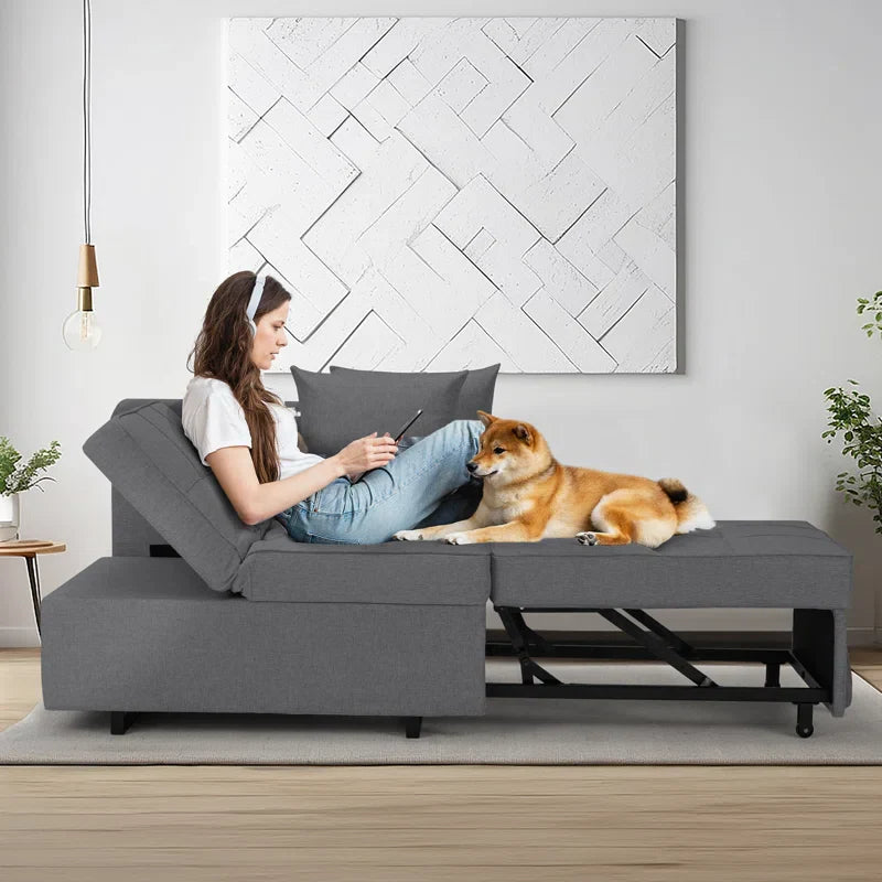 Allgoodsmarketstore 3 IN 1 Futon Sofa Bed Convertible Recliner Lounge for Living Room with Reclining Backrest, Linen, Dark Gray