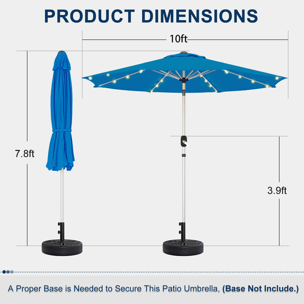 Allgoodsmarketstore 10FT Solar Lighted Patio Umbrella, Fade-Resistant Outdoor Umbrella with Tilt, 8 Aluminum Ribs Royal Blue