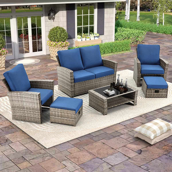 Allgoodsmarketstore 6 Pcs Patio Furniture Set with Ottoman and Storage Table, Blue