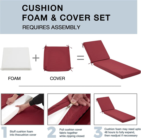 Allgoodsmarketstore Outdoor Lounge Chair Cushion Replacement Set of 2, Wine Red