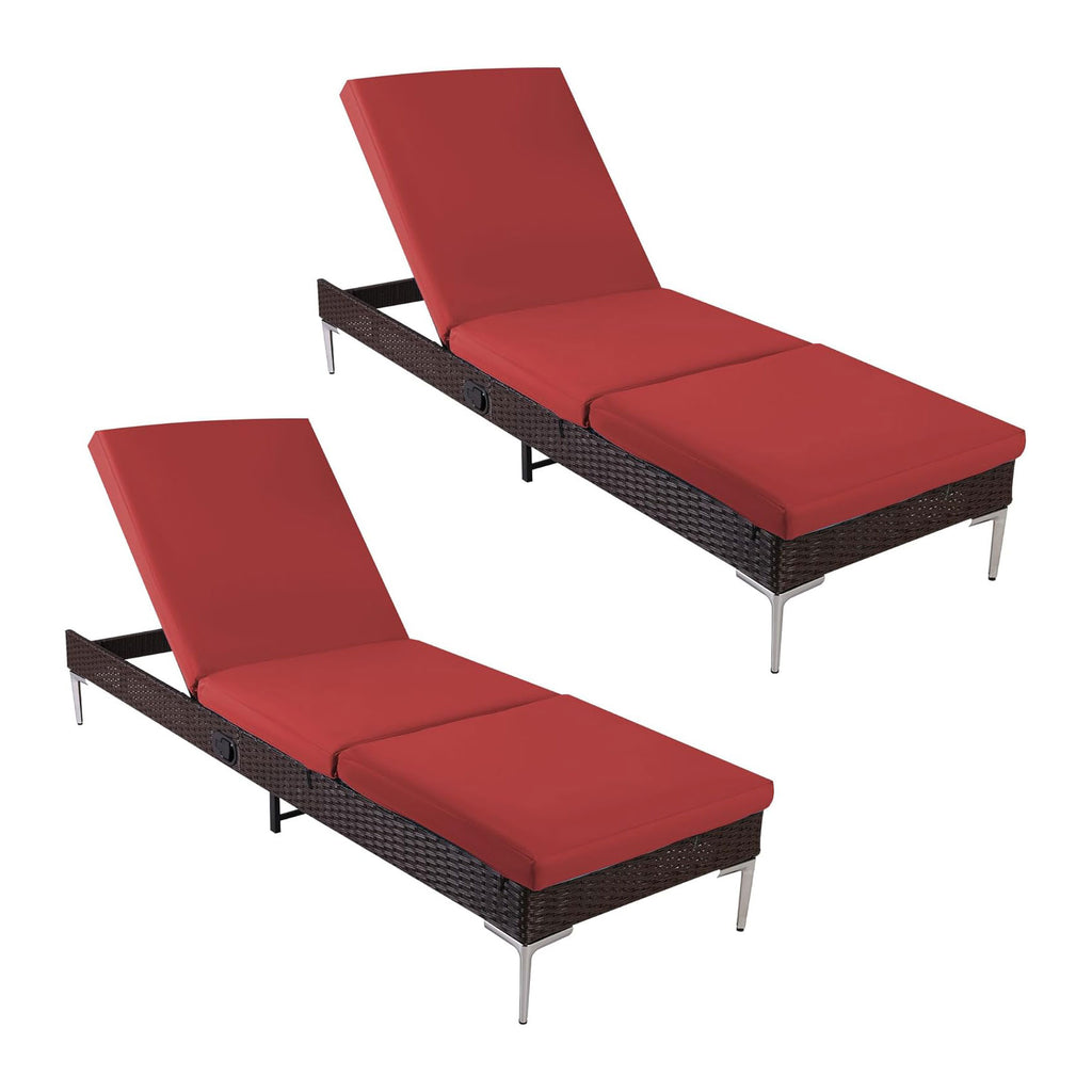 Allgoodsmarketstore Outdoor Chaise Lounge Chair Set of 2 with Adjustable Backrest, Burgundy