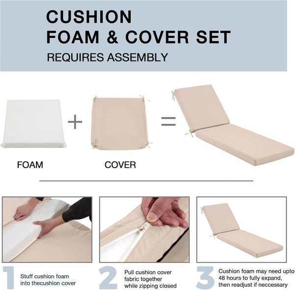 Allgoodsmarketstore Outdoor Lounge Chair Cushion Replacement Set of 2, Beige