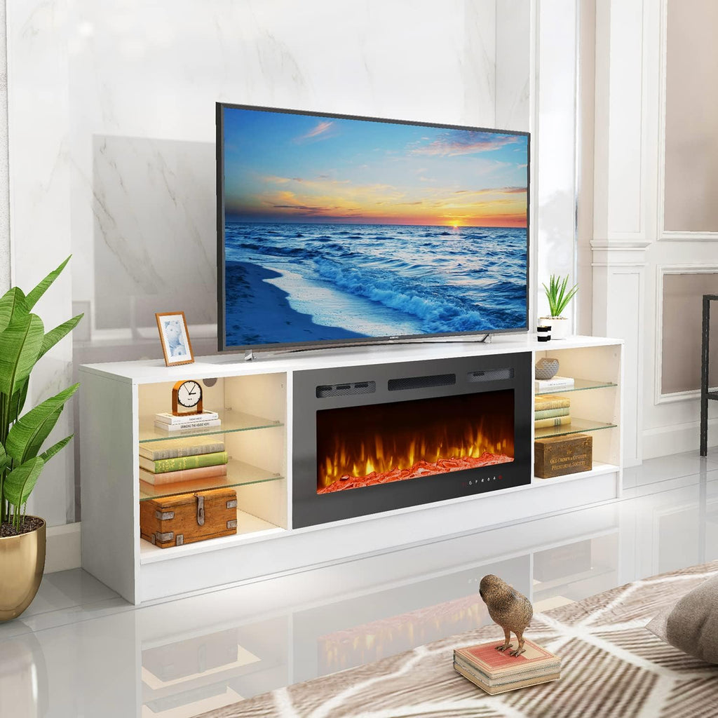 Allgoodsmarketstore 70 Inch TV Stand with Electric Fireplace for TVs Up to 70 Inch ¨C White