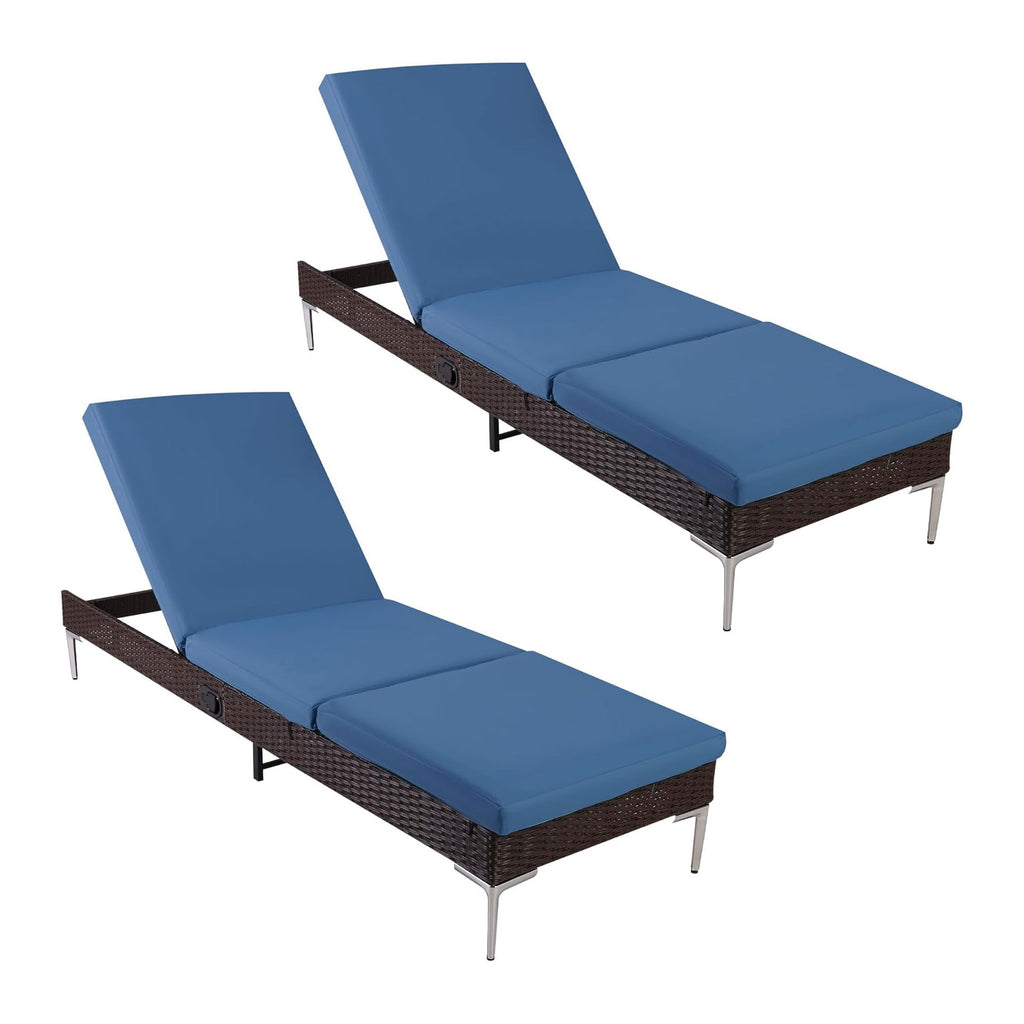 Allgoodsmarketstore Outdoor Chaise Lounge Chair Set of 2 with Adjustable Backrest, Navy Blue