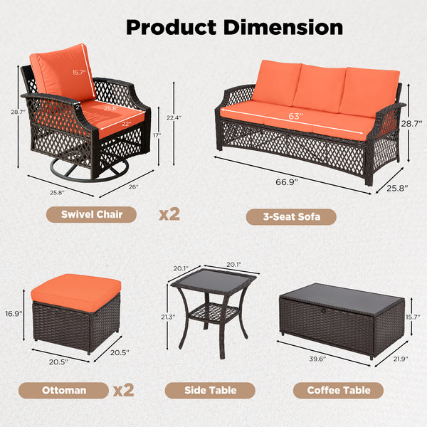 Allgoodsmarketstore 7 Piece Patio Furniture Set, Rattan Outdoor Sectional for Deck Backyard Porch (Orange)
