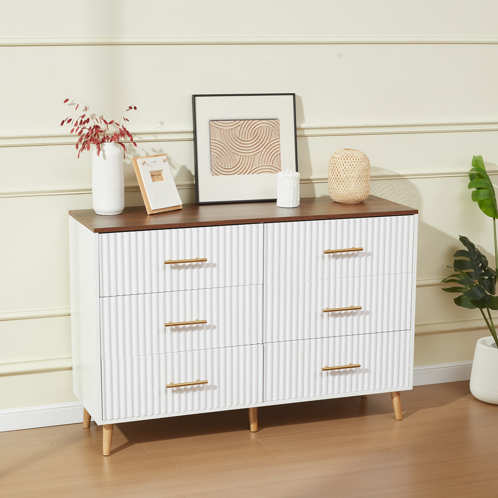 Allgoodsmarketstore 6 Drawer Dresser Modern Dresser Chest of Drawers with Fluted Panel for Bedroom,Living Room and Hallway, White