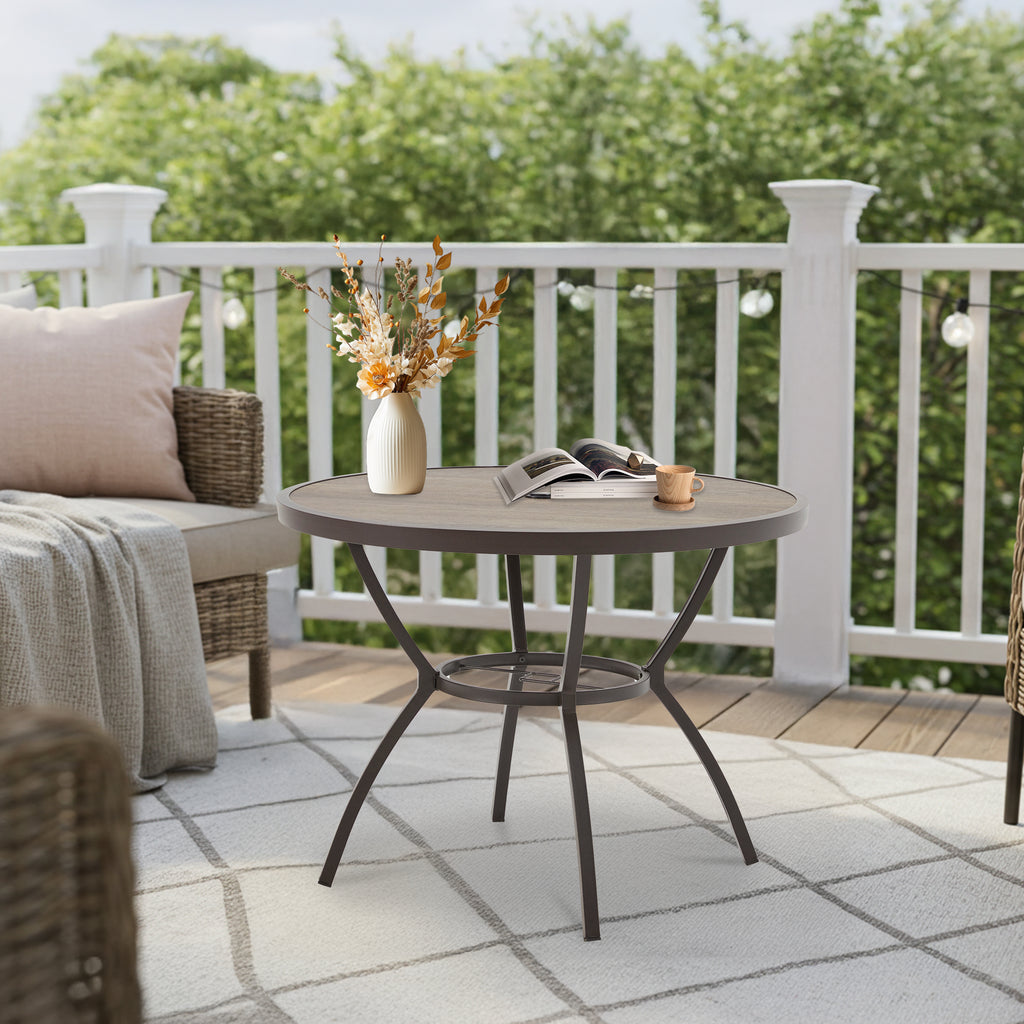 Allgoodsmarketstore  38 Inch Outdoor Metal Dining Table with Adjustable Umbrella Hole