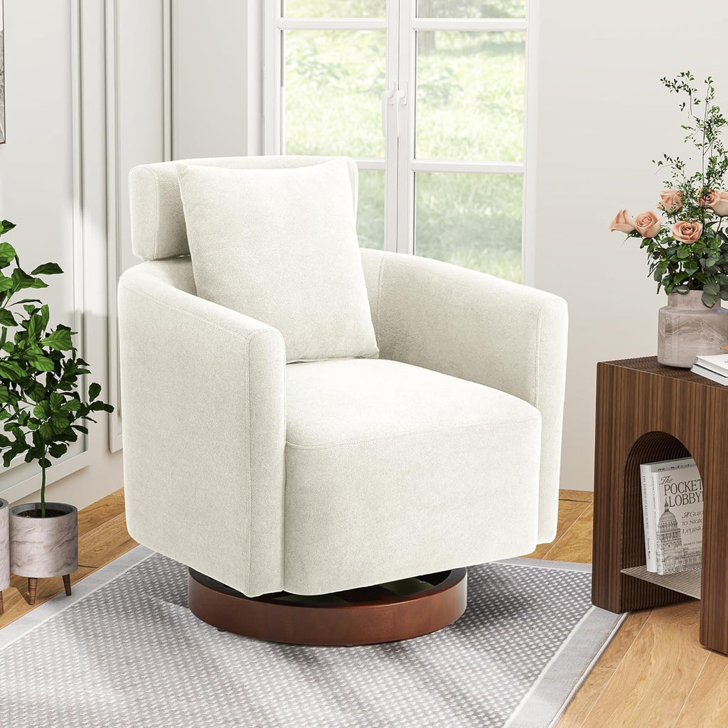 Allgoodsmarketstore Swivel Accent Chair Armchair with Adjustment Headrest, 360° Rotation. Beige