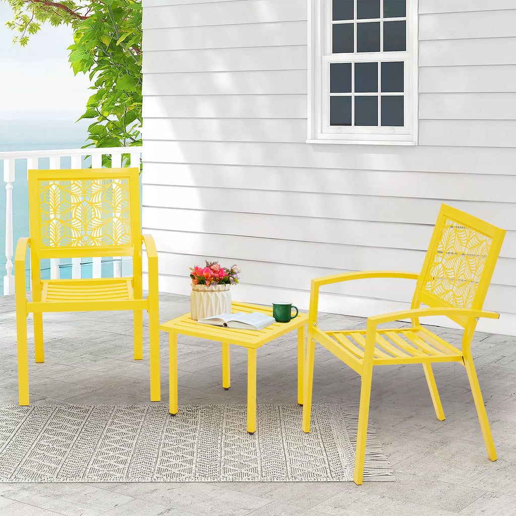 Allgoodsmarketstore 3-Piece Outdoor Bistro Set – Metal Chairs & Table, Yellow