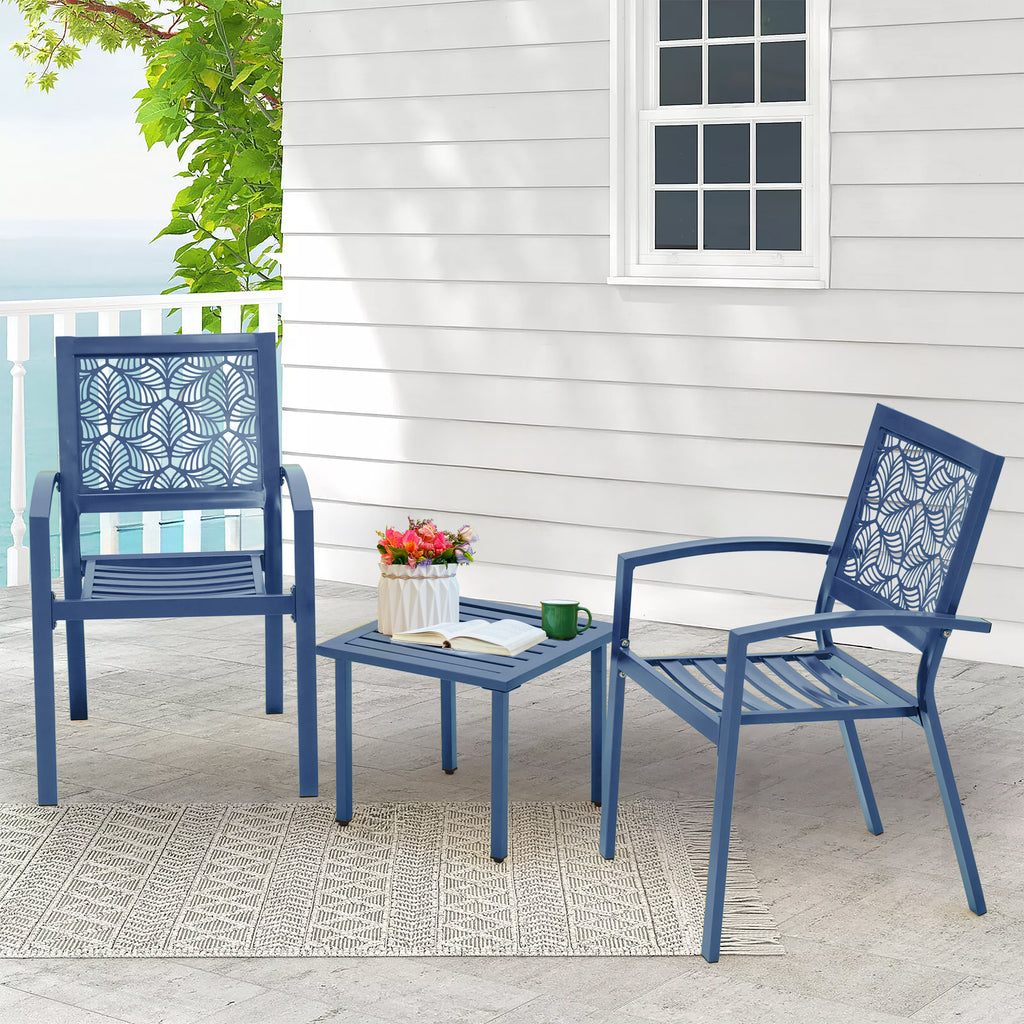 Allgoodsmarketstore 3-Piece Outdoor Bistro Set – Metal Chairs & Table, Floral Back Design, Peacock Blue