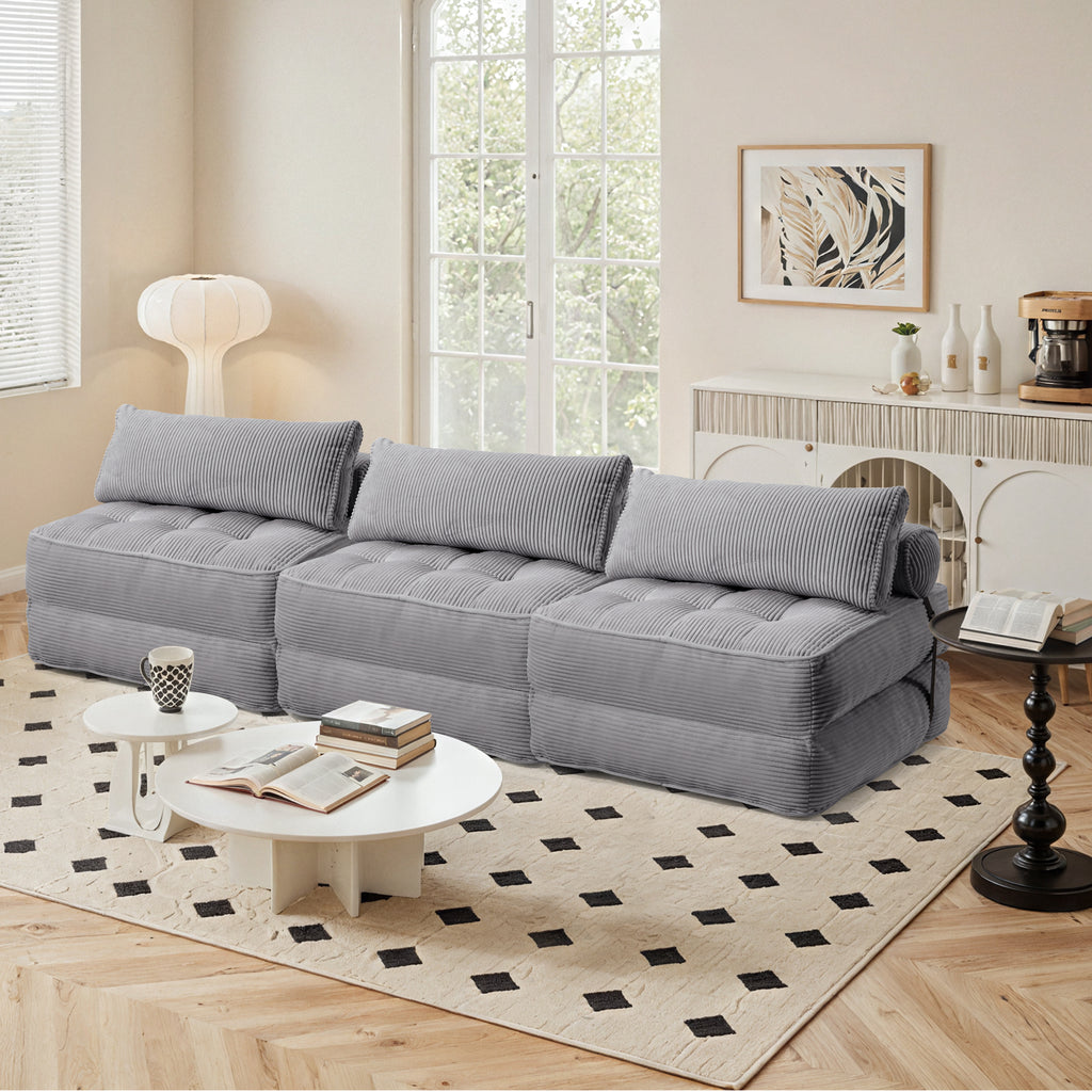 Allgoodsmarketstore 3-Piece Modular Sectional Sofa, Convertible Lounge Set – Foldable Couch Bed, Gray Blue