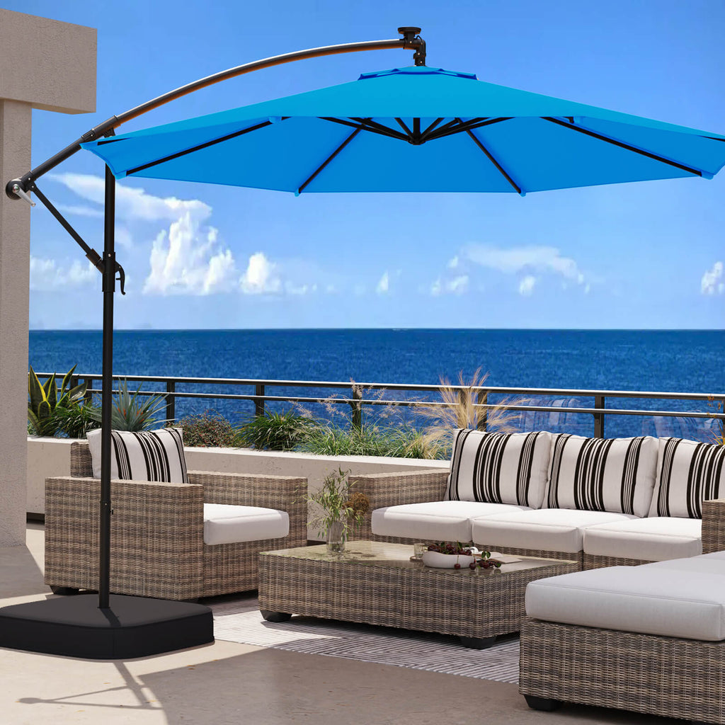 Allgoodsmarketstore 10ft Patio Umbrella with Base, Outdoor Offset Cantilever Umbrella, Infinite Tilt, Rolay Blue