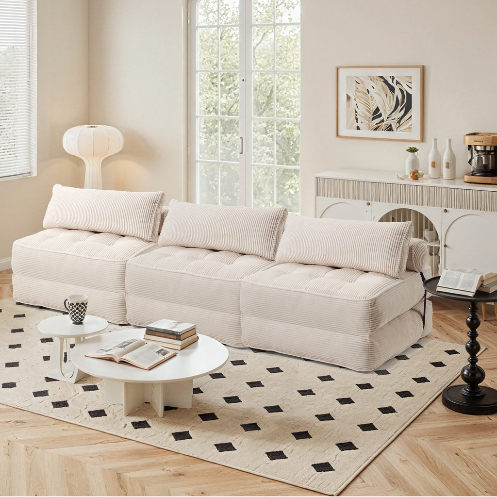 Allgoodsmarketstore 3-Piece Modular Sectional Sofa, Convertible Lounge Set – Foldable Couch Bed, Beige