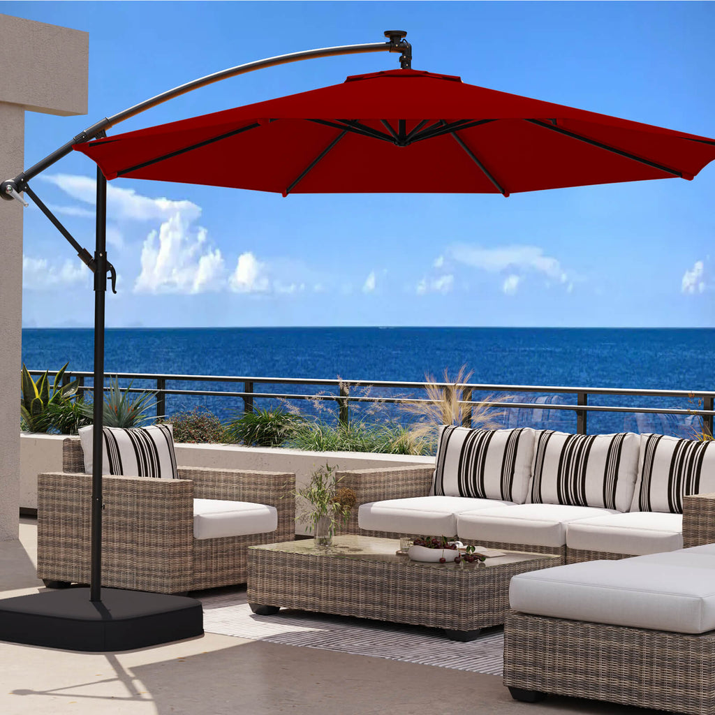 Allgoodsmarketstore 10ft Patio Umbrella with Base, Outdoor Offset Cantilever Umbrella, Infinite Tilt, Burgundy