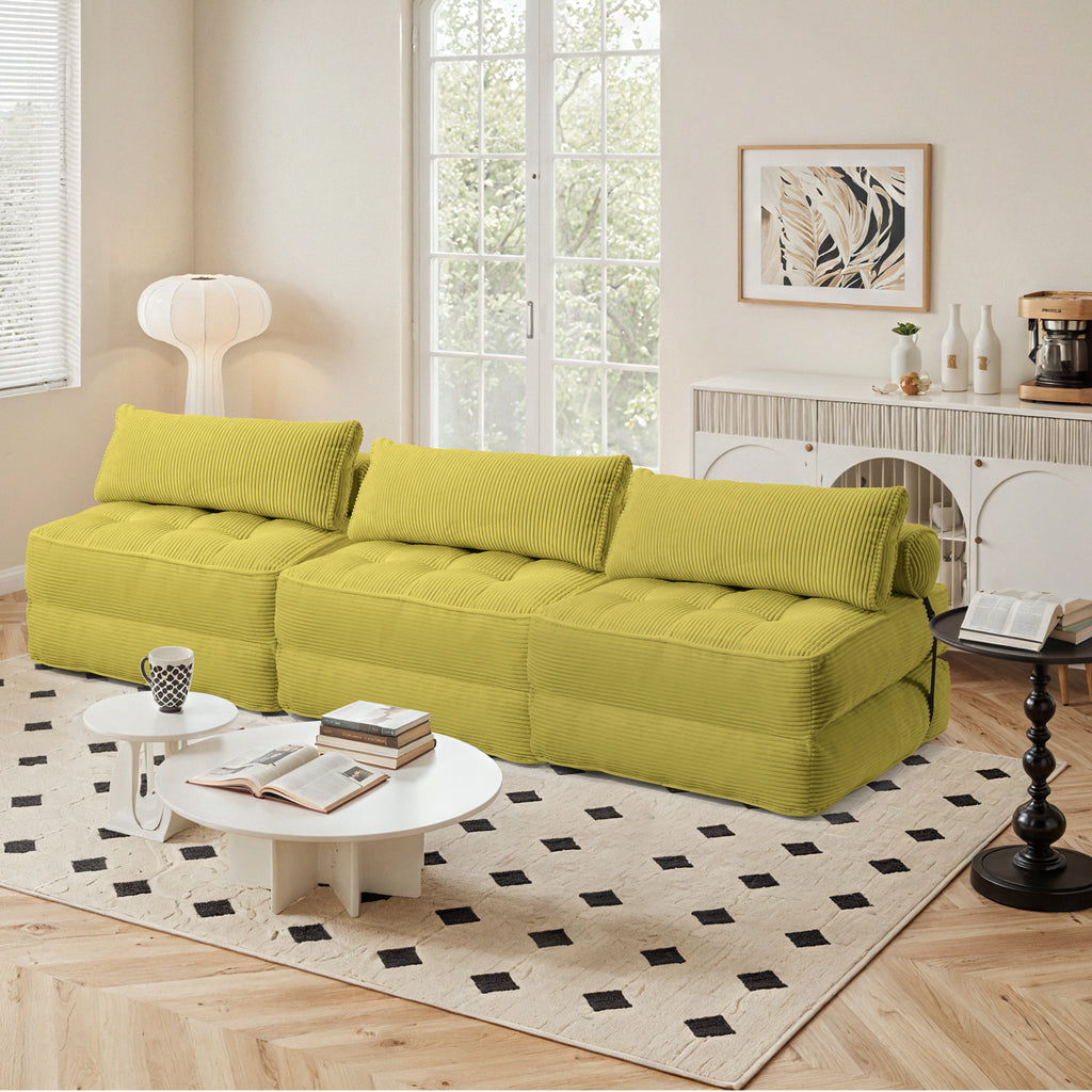 Allgoodsmarketstore 3-Piece Modular Sectional Sofa, Convertible Lounge Set – Foldable Couch Bed, Avocado Green