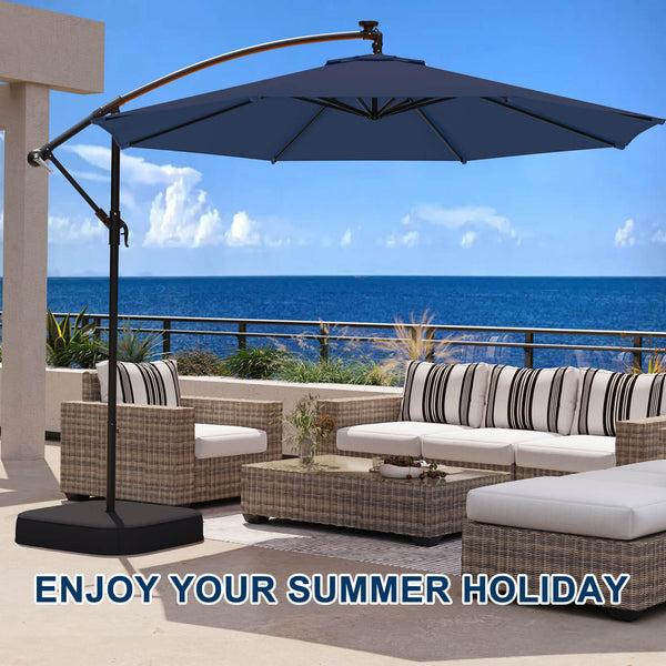 Allgoodsmarketstore 10ft Patio Umbrella with Base, Outdoor Offset Cantilever Umbrella, Infinite Tilt, Navy Blue