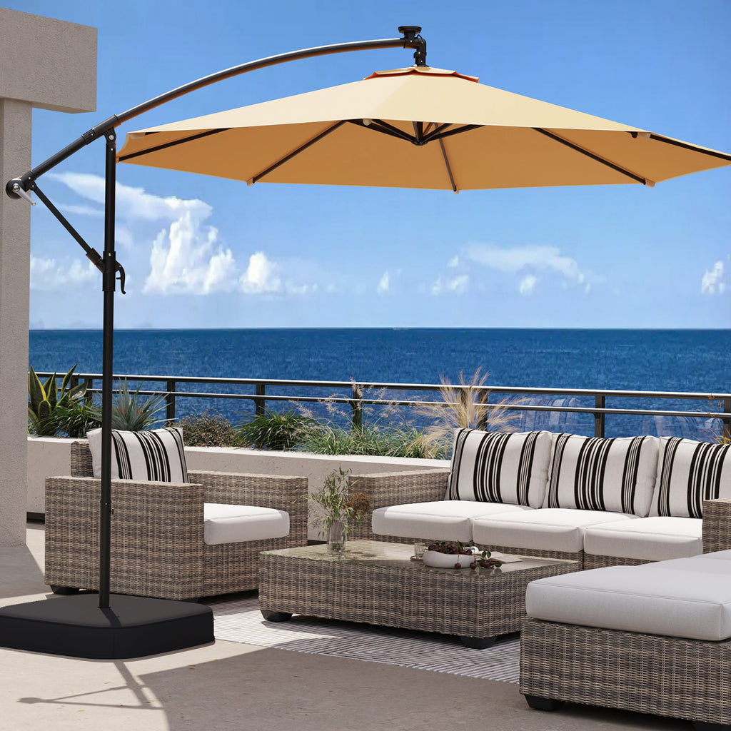 Allgoodsmarketstore 10ft Patio Umbrella with Base, Outdoor Offset Cantilever Umbrella, Infinite Tilt, Beige