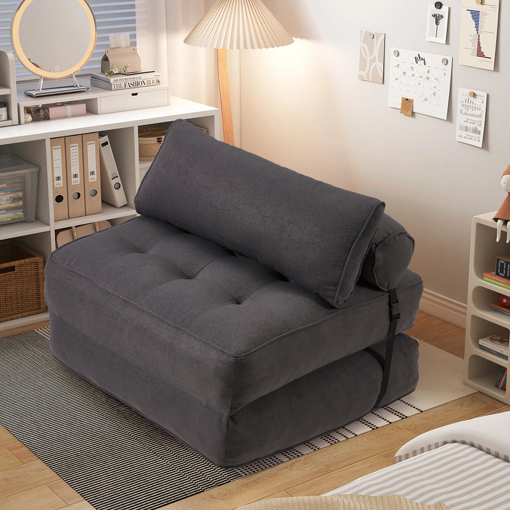 Allgoodsmarketstore Folding Out Chair Bed, Convertible Sofa Bed with 2 Pillows, Dark Gray