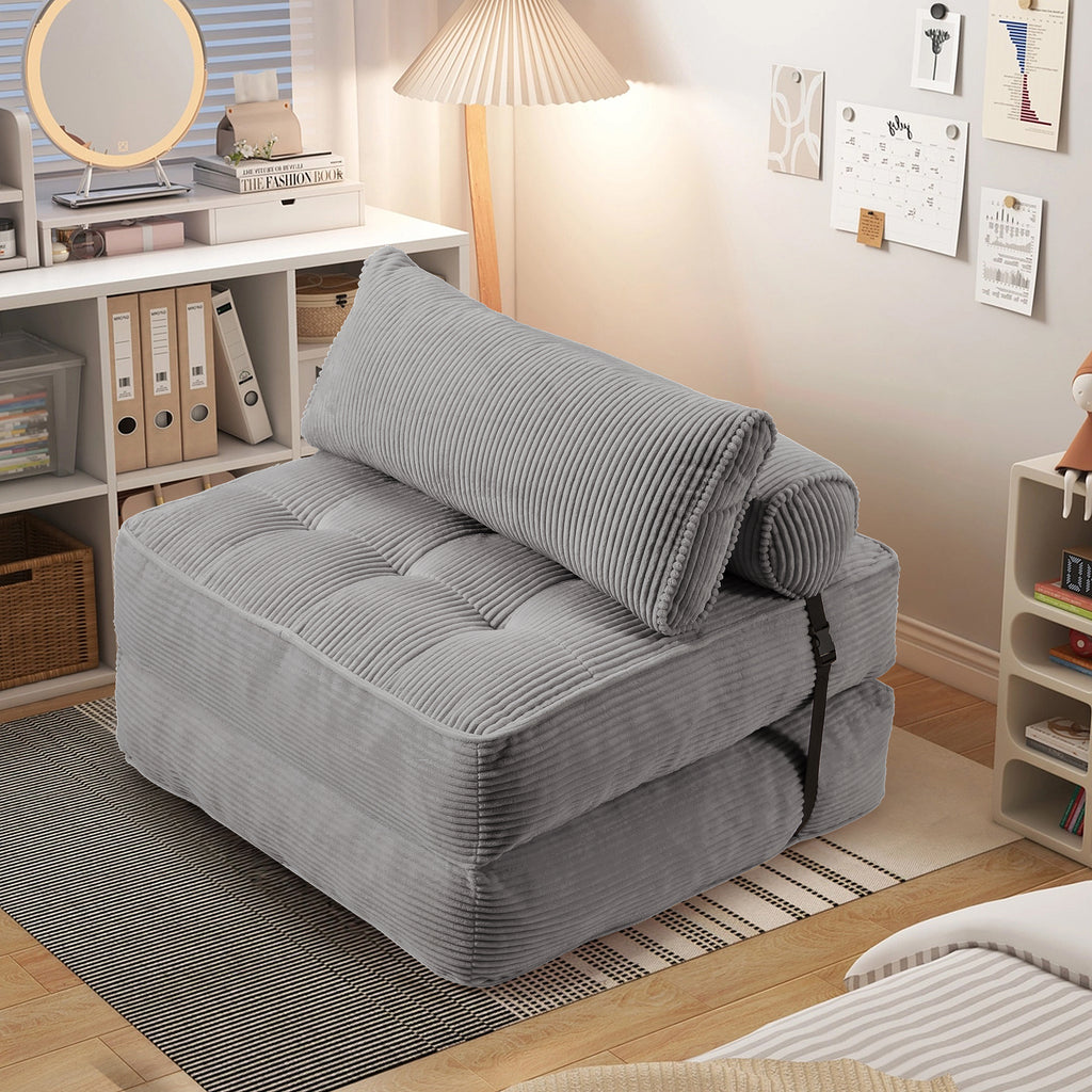 Allgoodsmarketstore Folding Out Chair Bed, Convertible Sofa Bed with 2 Pillows, Gray Blue