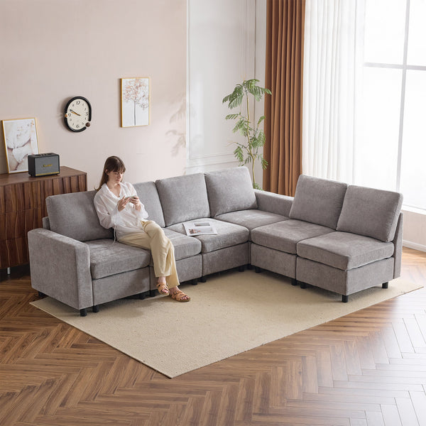 Allgoodsmarketstore 6  Piece Modular Sectional Couch with Storage for Living Room, Light Grey