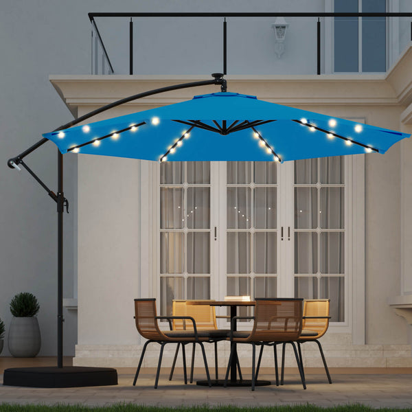 Allgoodsmarketstore 10ft Solar Lighted Patio Umbrella with Base, Outdoor Cantilever Umbrella, Infinite Tilt, Rolay Blue