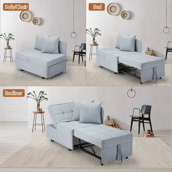 Allgoodsmarketstore 3 IN 1 Futon Sofa Bed Convertible Recliner Lounge for Living Room with Reclining Backrest, Linen,  Light Gray