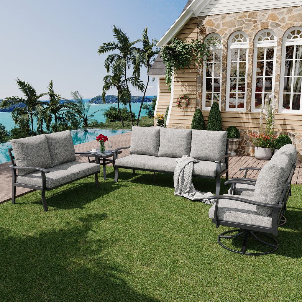 Allgoodsmarketstore Patio Furniture Sets 5 PCS Outdoor Metal Conversation Sets with 2-Seat Sofa, Gray