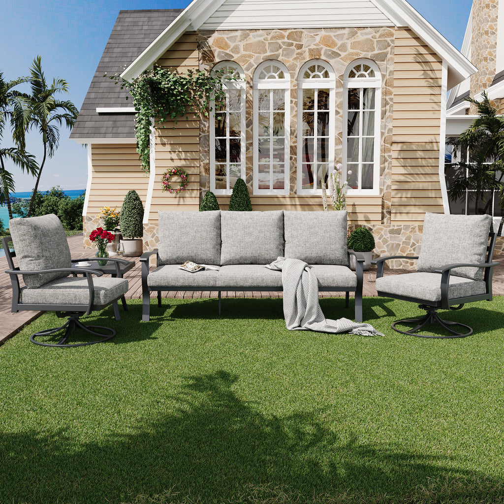 Allgoodsmarketstore Patio Furniture Sets 4 PCS Outdoor Metal Conversation Sets, Gray