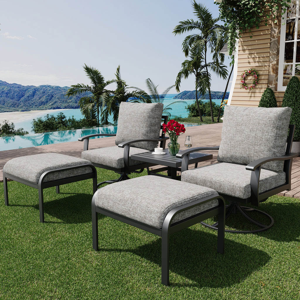 Allgoodsmarketstore 5 Pcs Outdoor Swivel Rocker Patio Chairs with Ottomans and Coffee Table, Gray