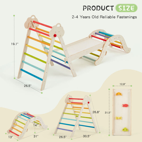 Allgoodsmarketstore 7-in-1 Wooden Climbing Toys for Toddlers, Montessori Indoor Playground Set, Rainbow