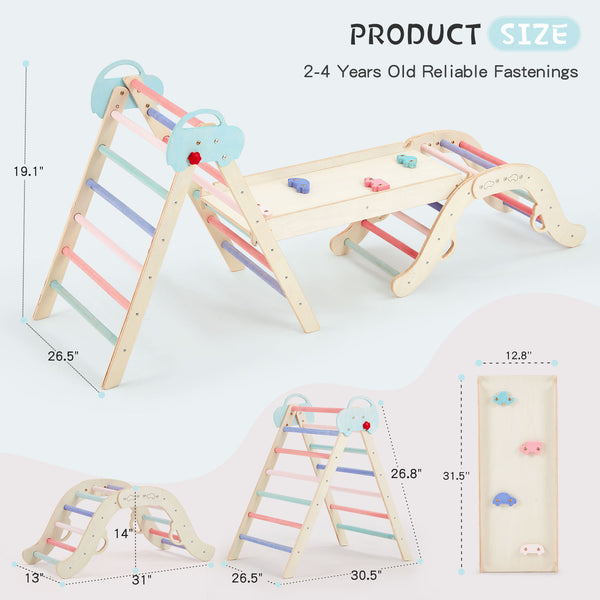 Allgoodsmarketstore 7-in-1 Wooden Climbing Toys for Toddlers, Montessori Indoor Playground Set, Light Color