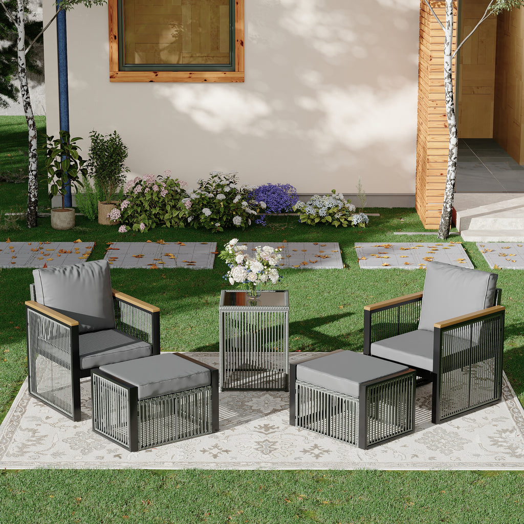 Allgoodsmarketstore 5 Pieces Patio Set Outdoor Furniture Set with Wood Armrest for Garden Balcony Backyard Poolside (Grey)