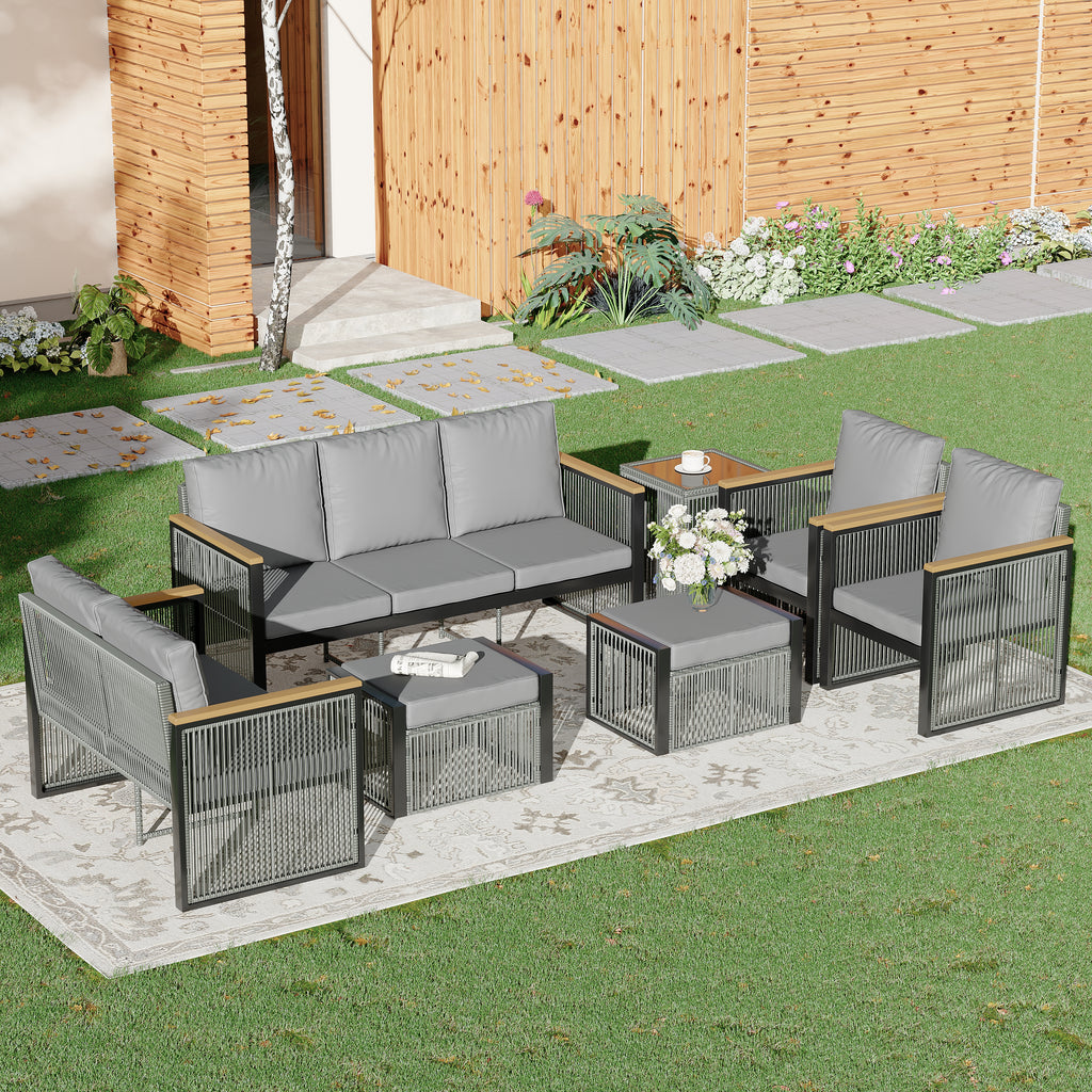 Allgoodsmarketstore 7 Piece Outdoor Sectional Patio Conversation Set, All Weather Outdoor Couch Set Patio Sofa Set for Deck, Lawn, Grey