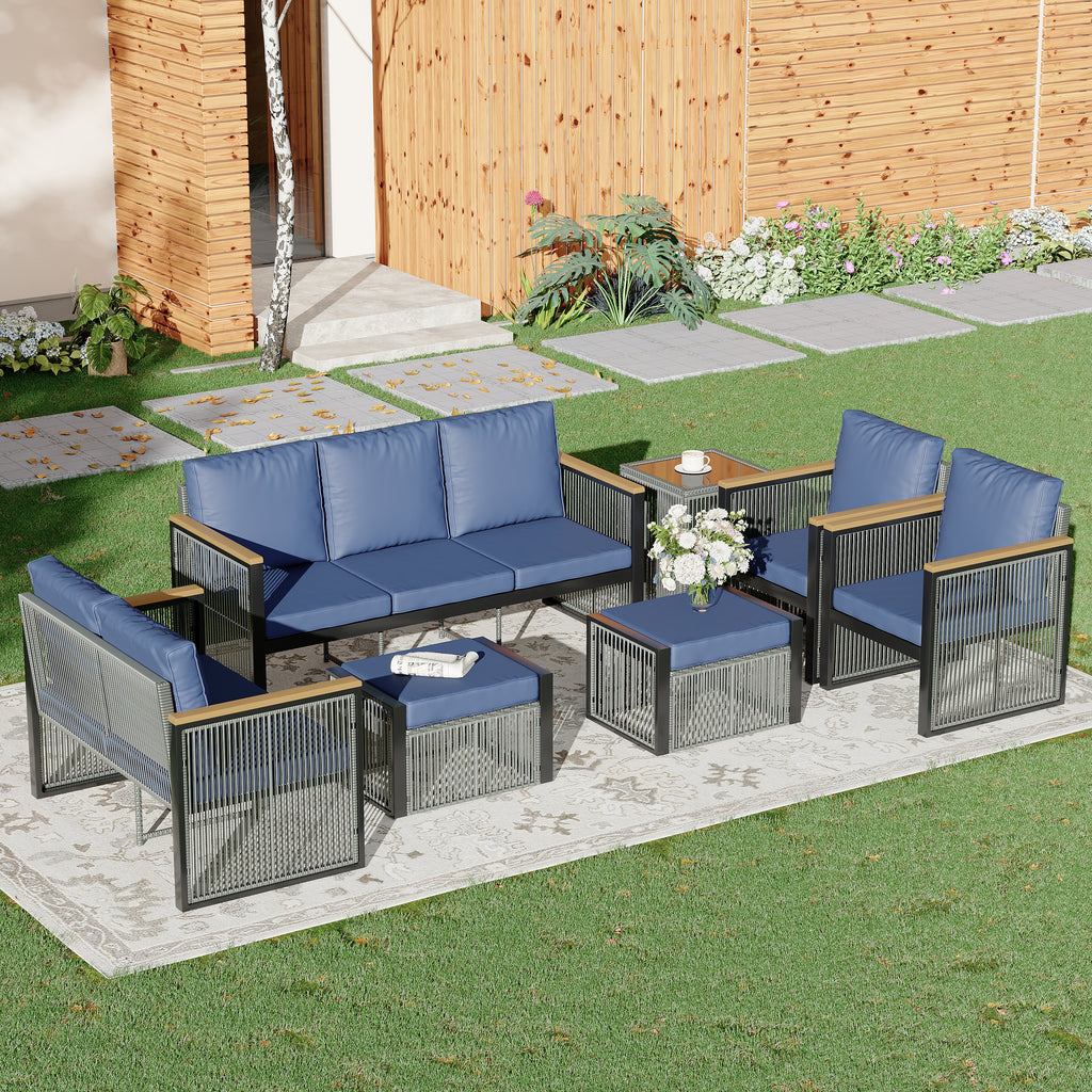 Allgoodsmarketstore 7 Piece Outdoor Sectional Patio Conversation Set, All Weather Outdoor Couch Set Patio Sofa Set for Deck, Lawn, Blue