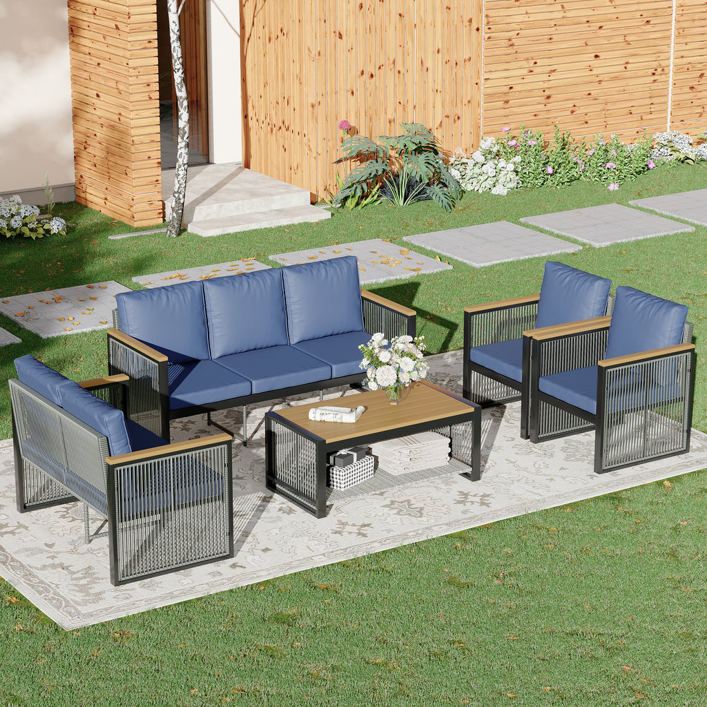 Allgoodsmarketstore 5 Pieces Patio Set Outdoor Furniture Sets Modern Chair Conversation Sets with Coffee Table for Yard and Bistro, Blue