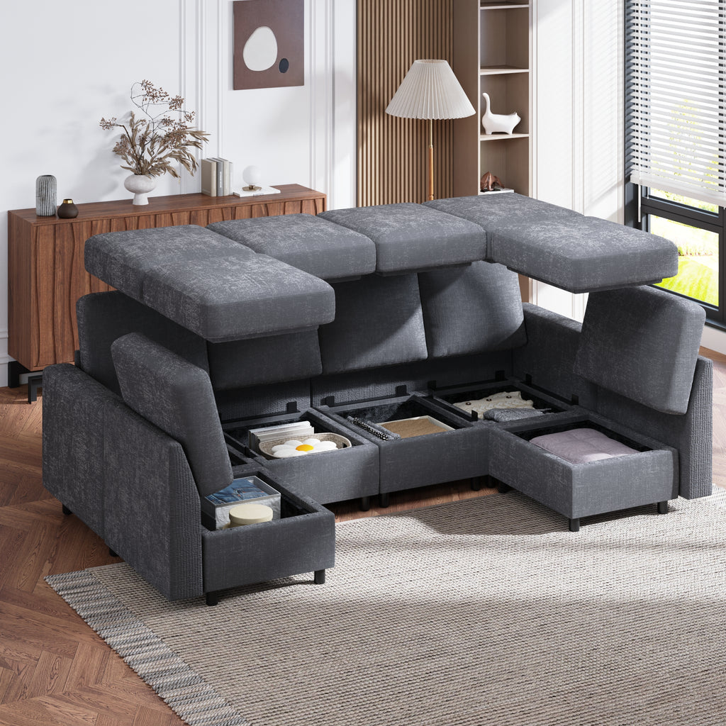 Allgoodsmarketstore 6 Piece Modular Sectional Couch with Storage for Living Room, Dark Gray