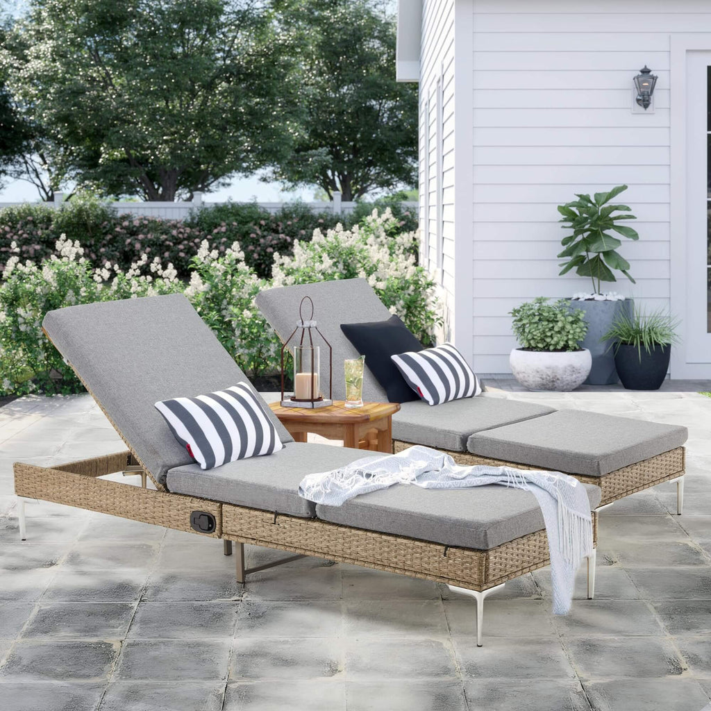 Allgoodsmarketstore 2PCS Patio Rattan Chaise Lounge Chair, Outdoor Wicker Recliner, Gray