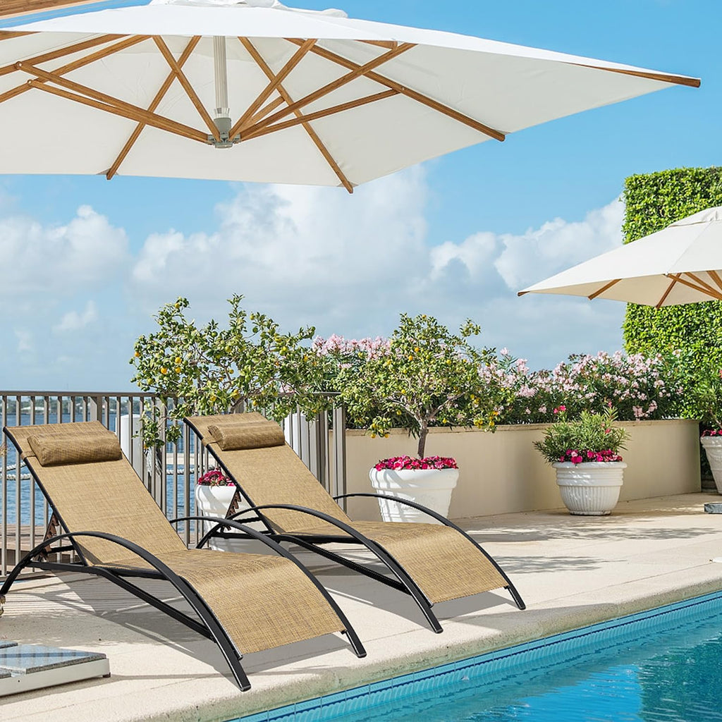 Allgoodsmarketstore Set of 2 Textilene Outdoor Lounge Chairs with Adjustable Backrest, Brown