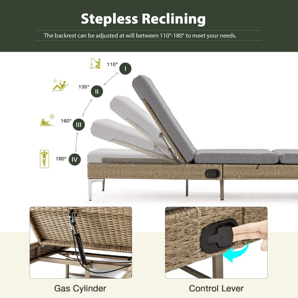 Allgoodsmarketstore 2PCS Patio Rattan Chaise Lounge Chair, Outdoor Wicker Recliner, Gray