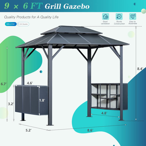 Allgoodsmarketstore 9x6 FT Aluminum Outdoor Gazebo with Double Roof