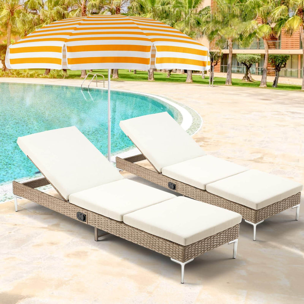 Allgoodsmarketstore 2PCs Patio Chaise Lounge Chair with Thickened Cushion, Beige