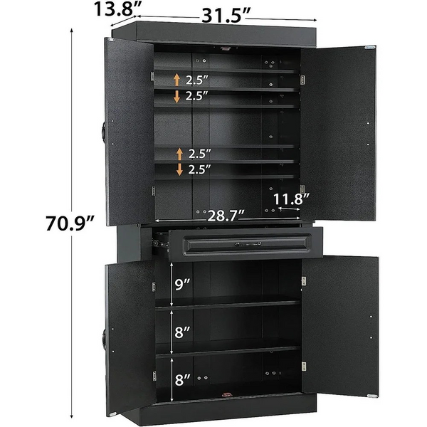 Allgoodsmarketstore 71 inch Freestanding Kitchen Pantry Cabinet, Tall Storage Cabinet with Drawer and Adjustable Shelves, 2-Door Floor Cupboard, Black