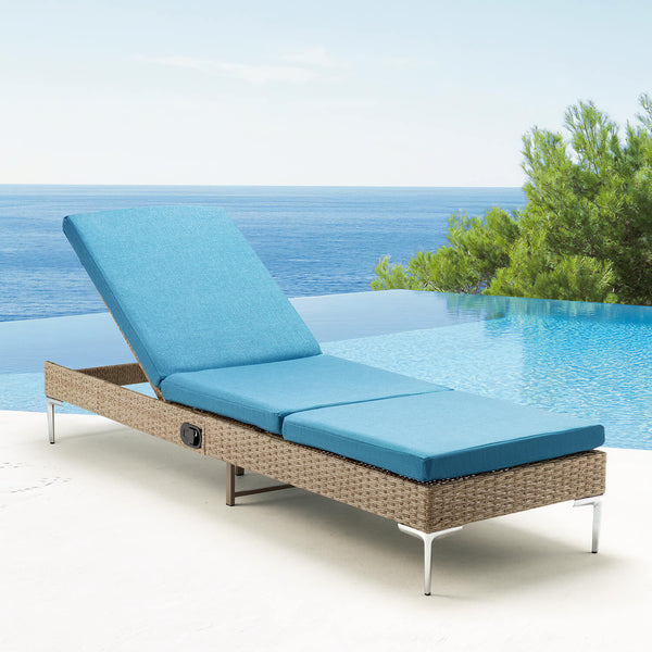 Allgoodsmarketstore 2PCS Patio Rattan Chaise Lounge Chair Outdoor Wicker Recliner Thickened Cushion Stepless Adjustable with Gas Cylinder  (Blue)