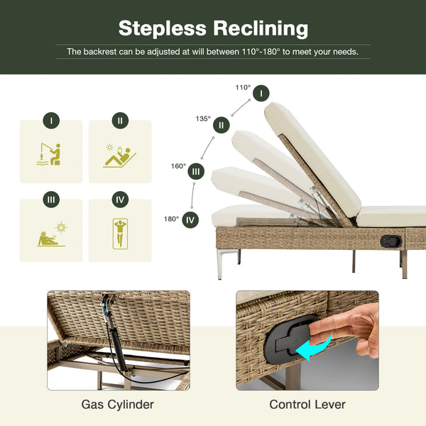 Allgoodsmarketstore 2PCs Patio Chaise Lounge Chair with Thickened Cushion, Beige