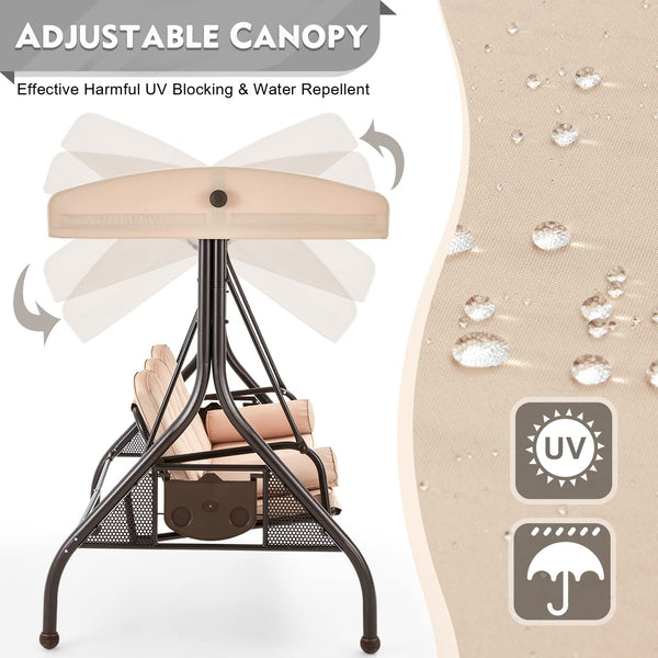 Adjustable canopy of our porch swing is effective harmful UV blocking and water repellent. | Allgoodsmarketstore furniture